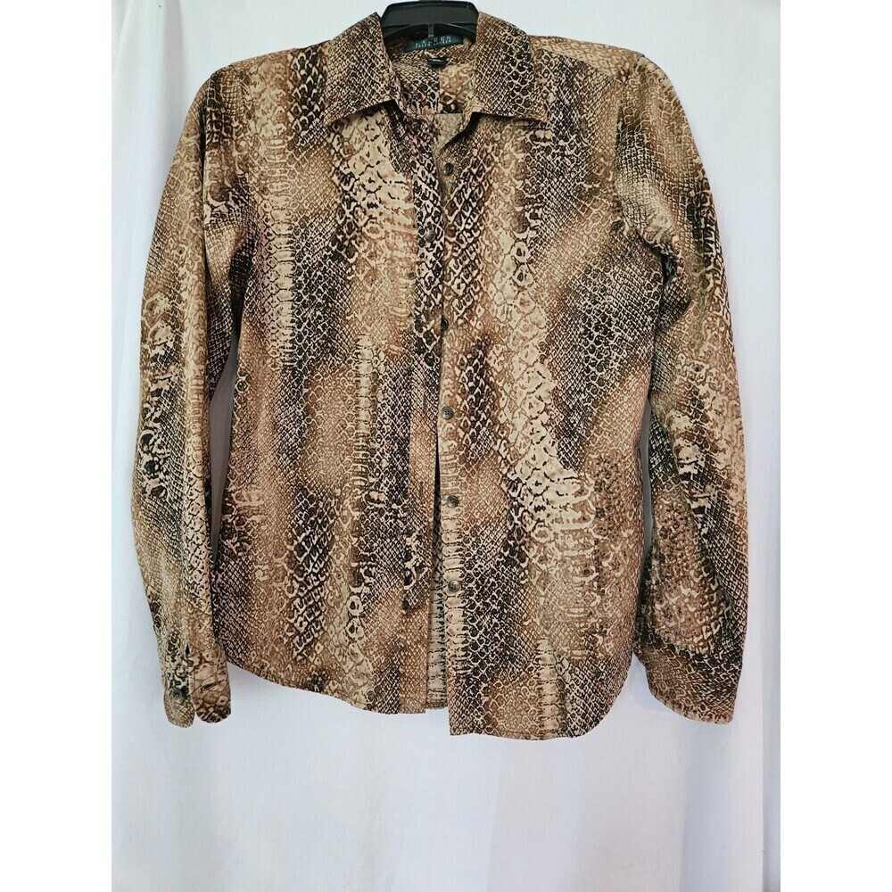 Lauren‎ Ralph Lauren Snake Skin Print Women's Long Sleeve Dress Shirt Size Large
